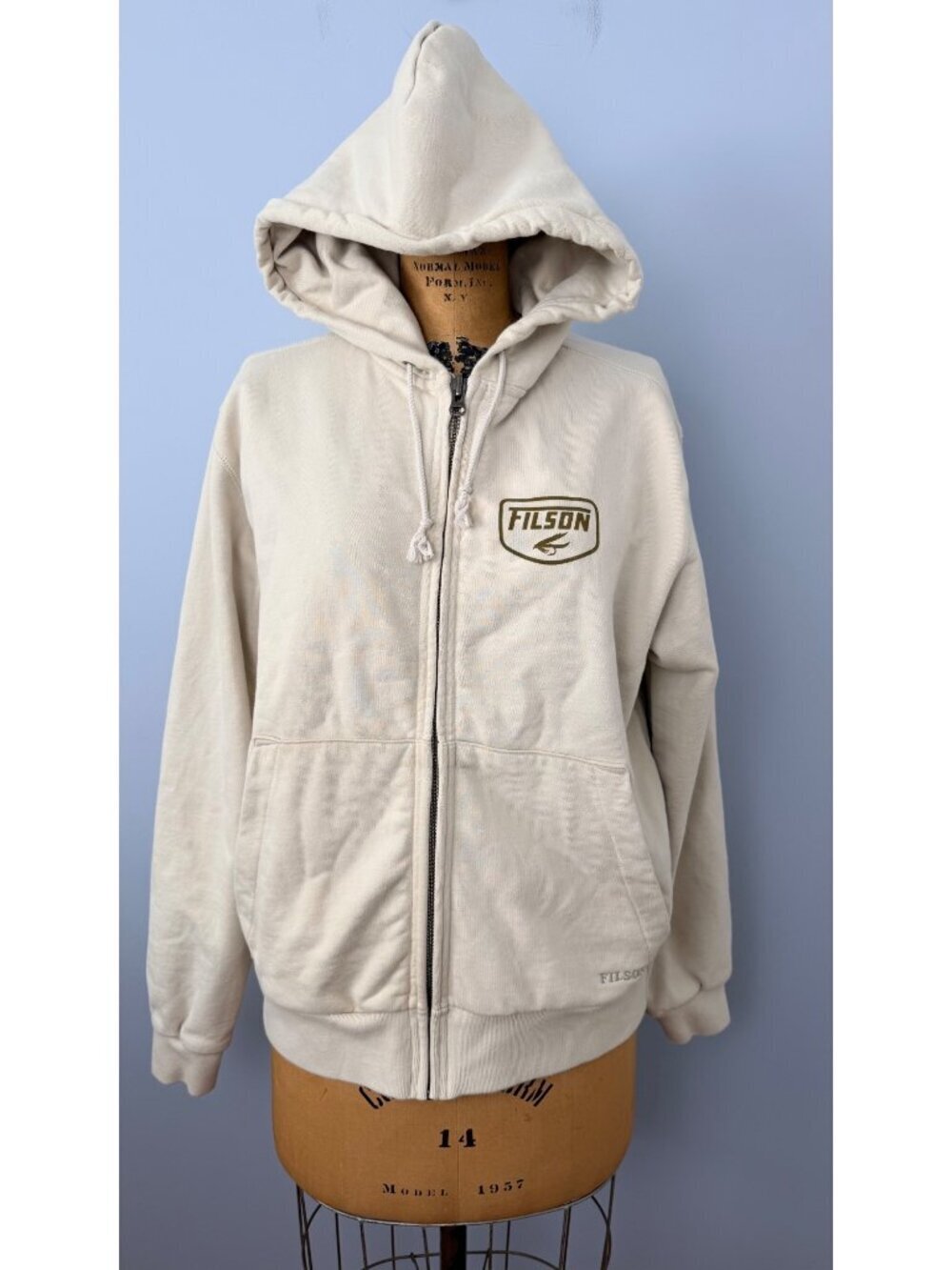 Filson Garment Prospector Hoodie Full Zip Beige Jacket Sweatshirt M HEAVY